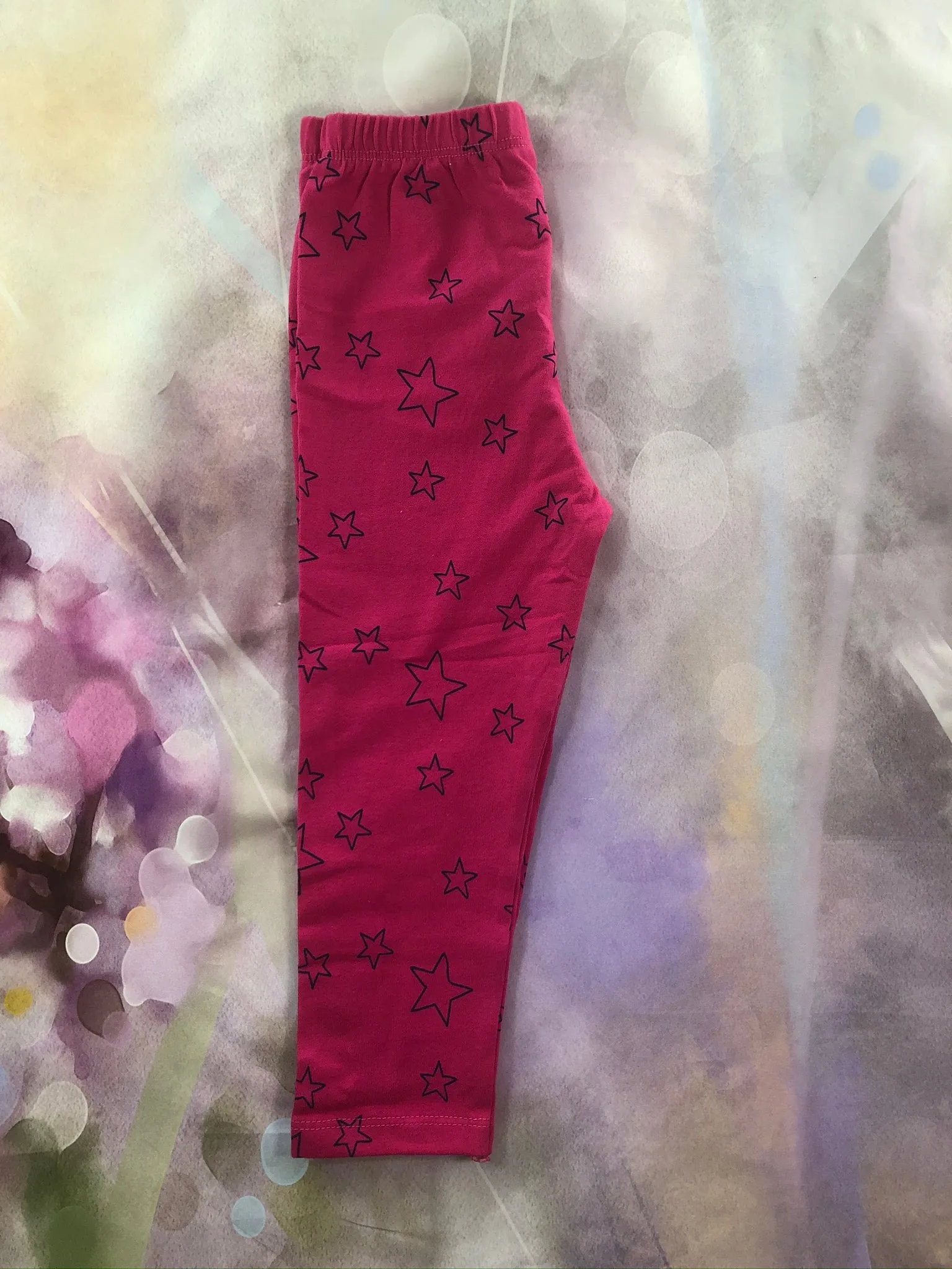 Blue acorn and flowers knit cotton leggings