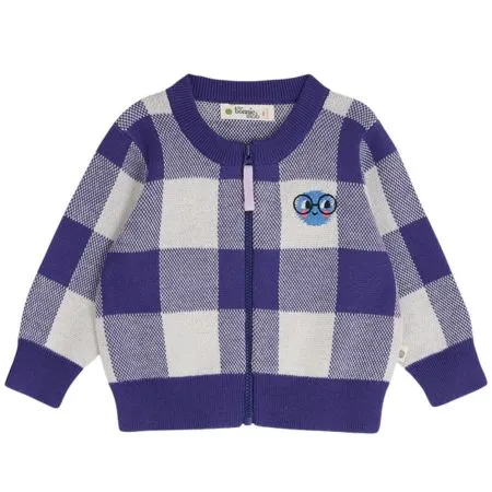 Blue Check Jaquard Knit Cardigan