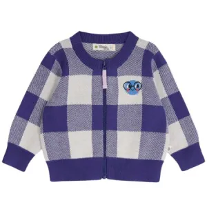 Blue Check Jaquard Knit Cardigan