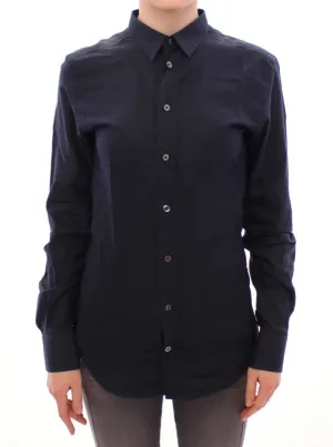 Blue Cotton Slim Button Shirt