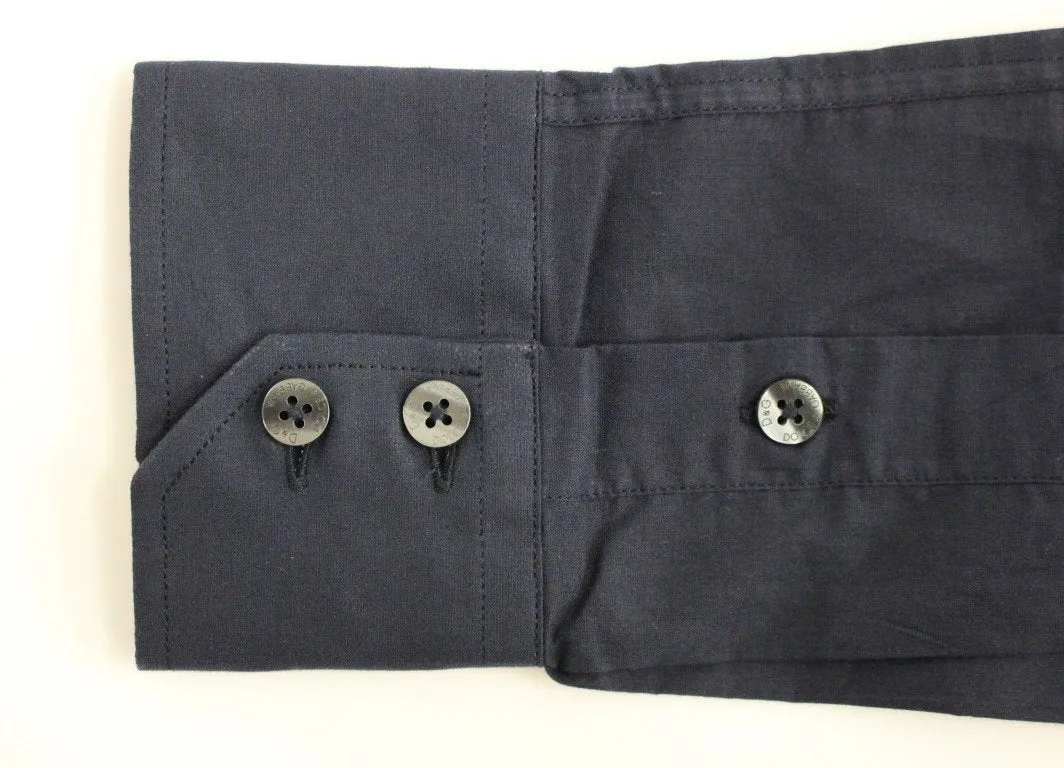 Blue Cotton Slim Button Shirt