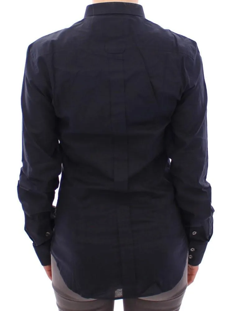 Blue Cotton Slim Button Shirt