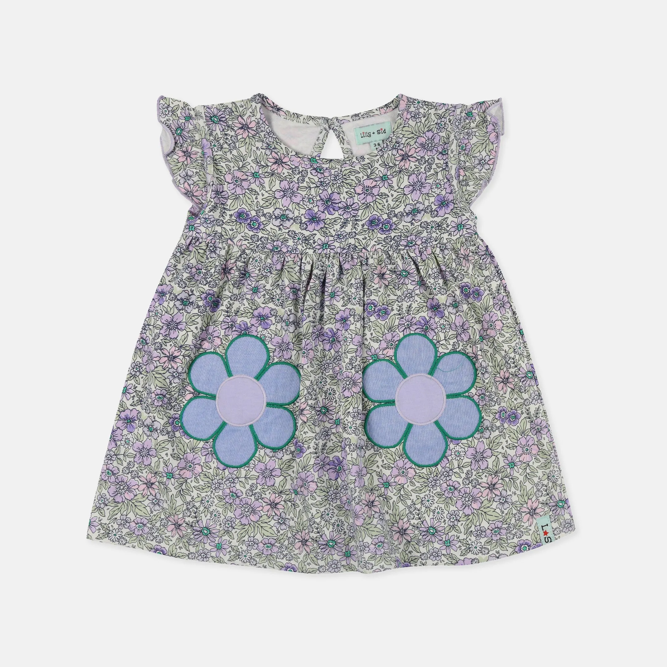 Blue Floral Print Dress, Bib And Leggings Set