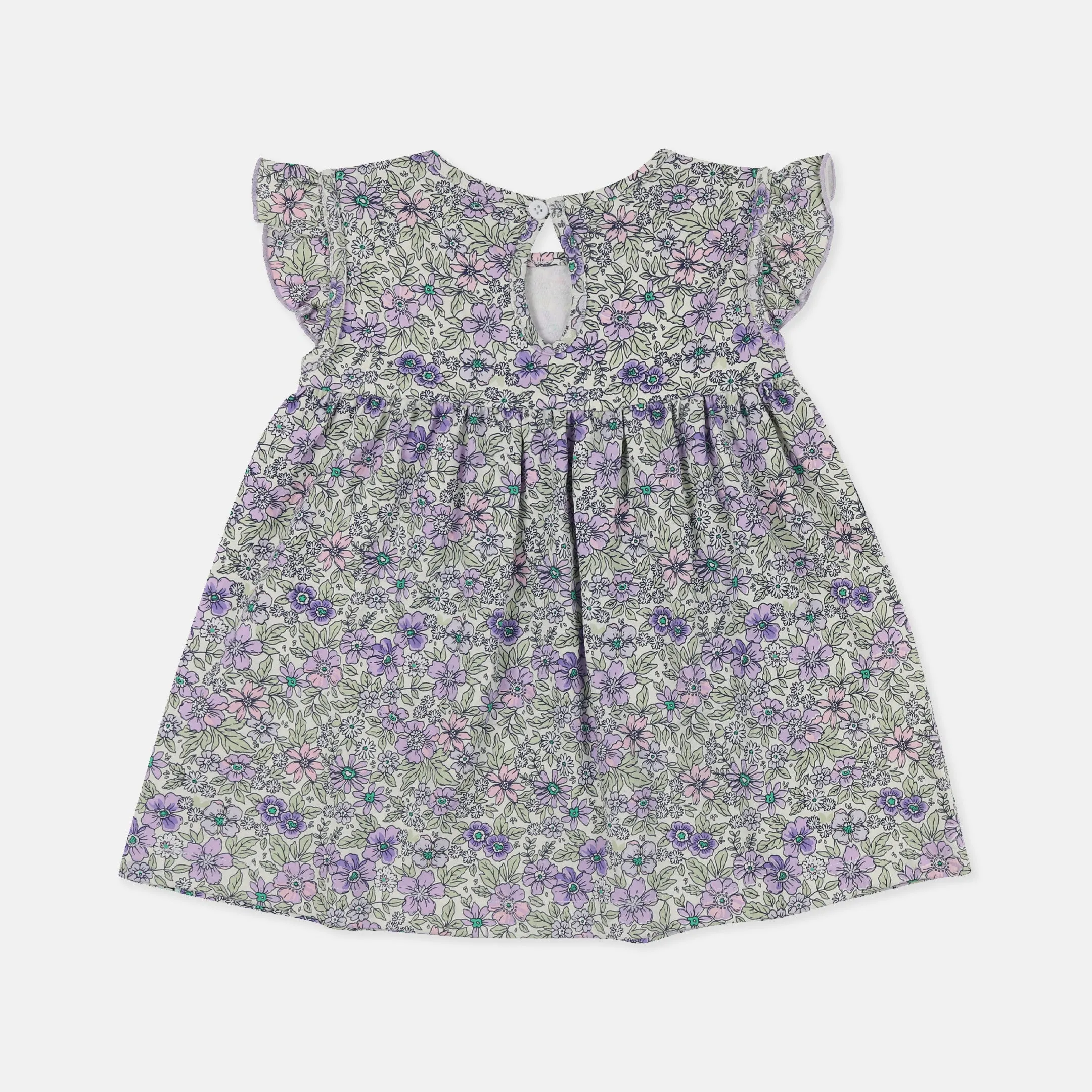 Blue Floral Print Dress, Bib And Leggings Set