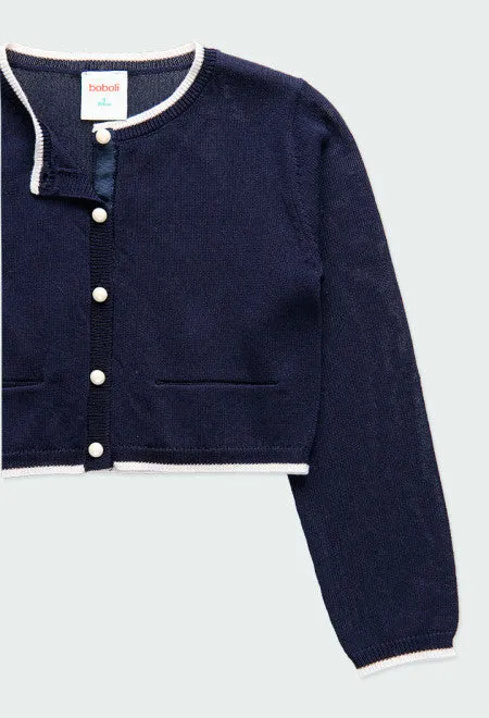 Boboli Navy Pearl Button Cardigan