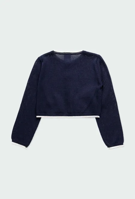 Boboli Navy Pearl Button Cardigan
