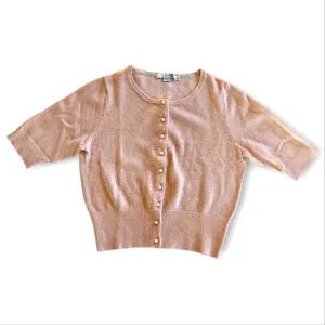 Boden Pink Metallic Cashmere Wool Blend Button Down Fitted Sweater Cardigan 8