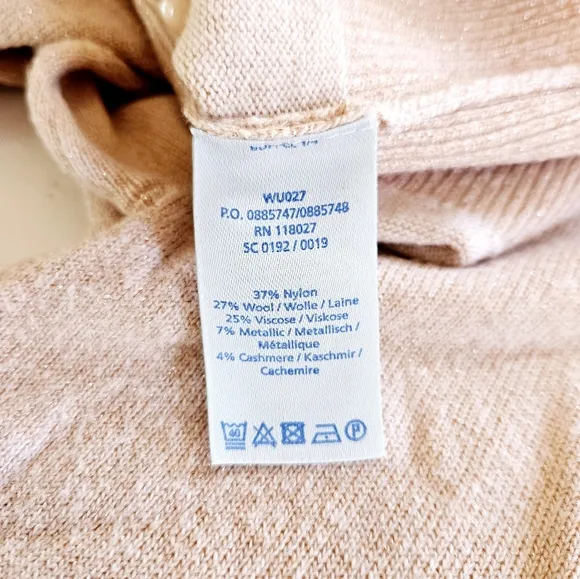 Boden Pink Metallic Cashmere Wool Blend Button Down Fitted Sweater Cardigan 8