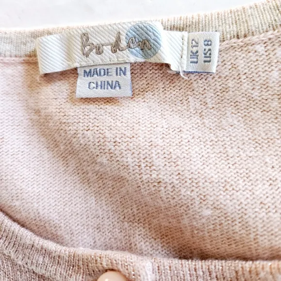 Boden Pink Metallic Cashmere Wool Blend Button Down Fitted Sweater Cardigan 8