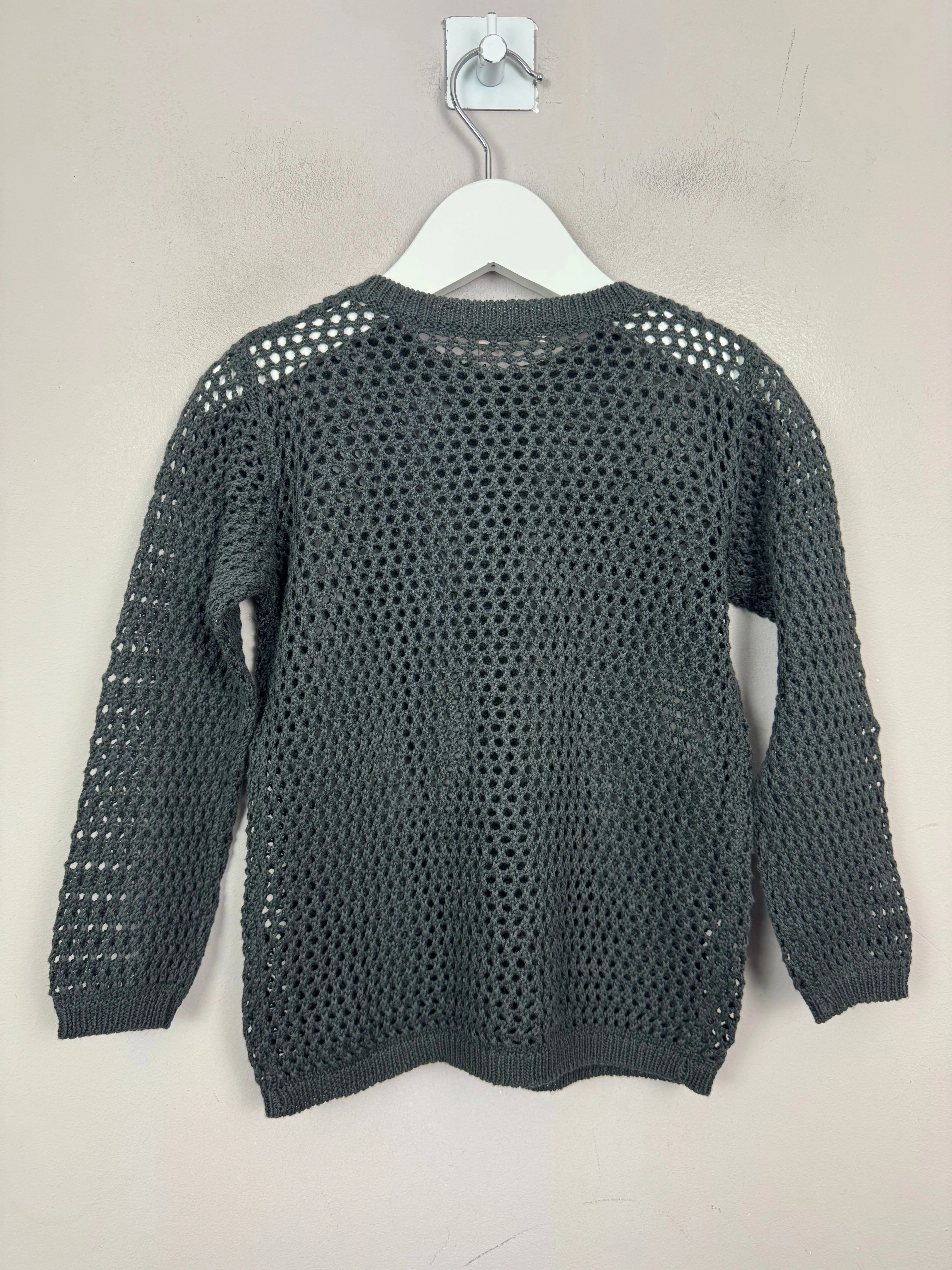 Bonpoint Charcoal Open Weave Cardigan 4y