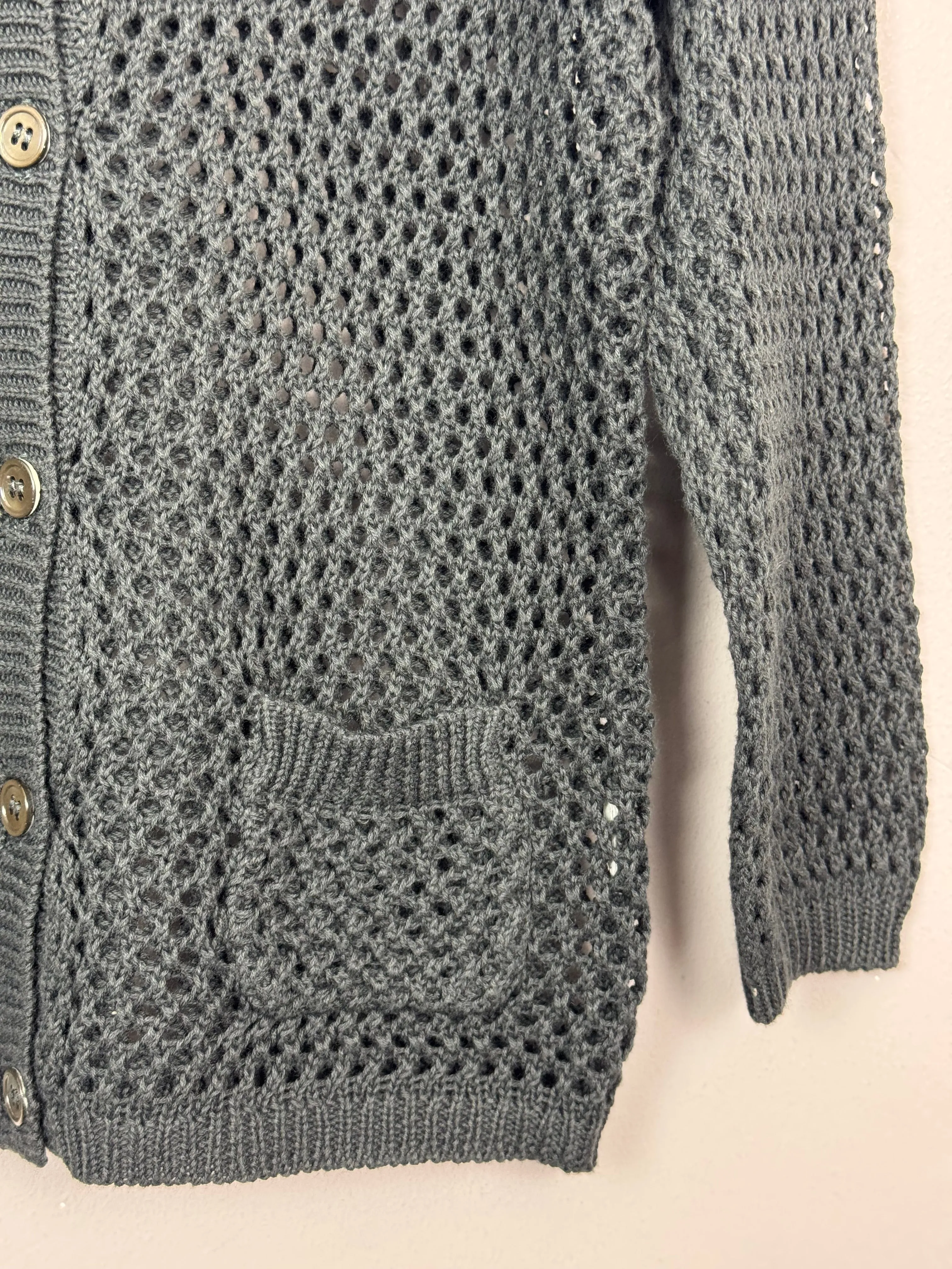 Bonpoint Charcoal Open Weave Cardigan 4y