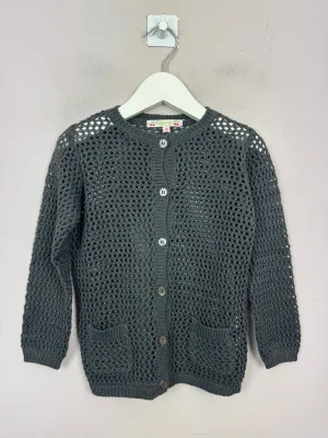 Bonpoint Charcoal Open Weave Cardigan 4y