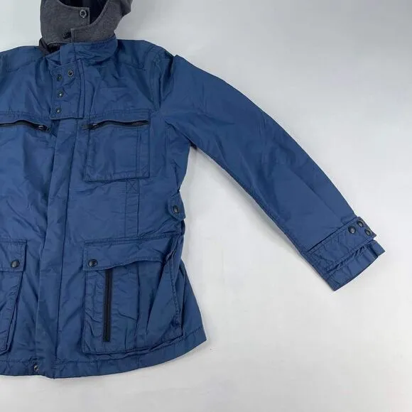 BOSS ORANGE Women Hugo Boss Parka Jacket Size 12 Blue Hoodie Windbreaker Coat