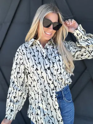 Bow Print Button Up Blouse In Ivory