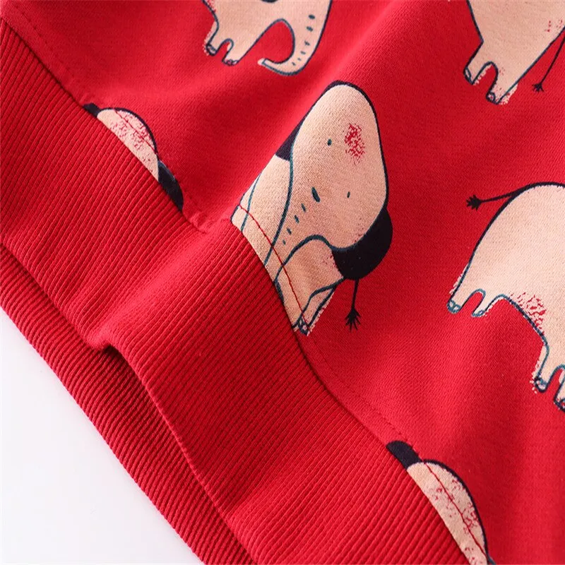 Boys Elephant Print Cotton Sweatshirt - Red