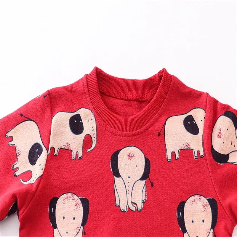 Boys Elephant Print Cotton Sweatshirt - Red