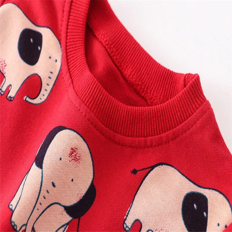 Boys Elephant Print Cotton Sweatshirt - Red