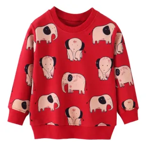 Boys Elephant Print Cotton Sweatshirt - Red