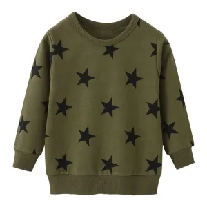 Boys Small Stars Print Cotton Sweatshirts - Green