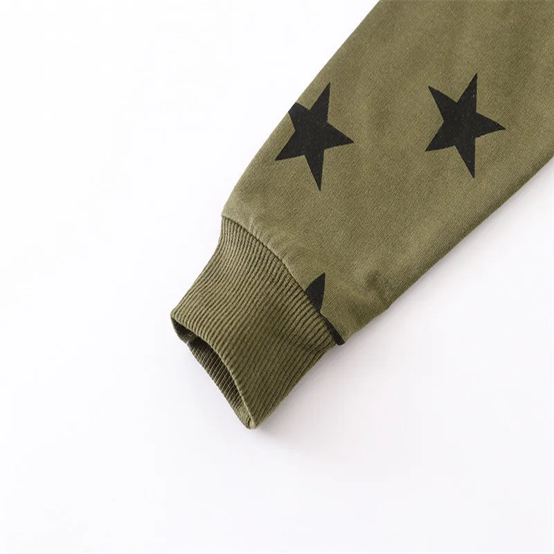 Boys Small Stars Print Cotton Sweatshirts - Green