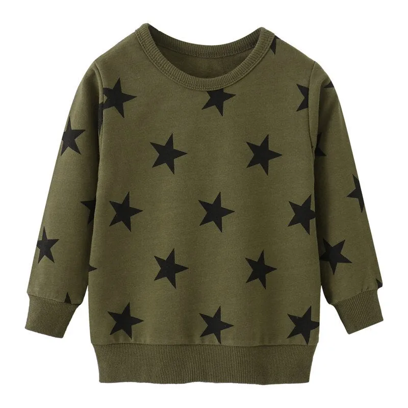 Boys Small Stars Print Cotton Sweatshirts - Green