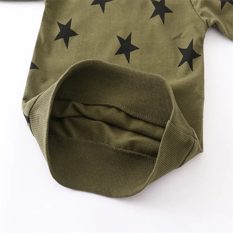 Boys Small Stars Print Cotton Sweatshirts - Green