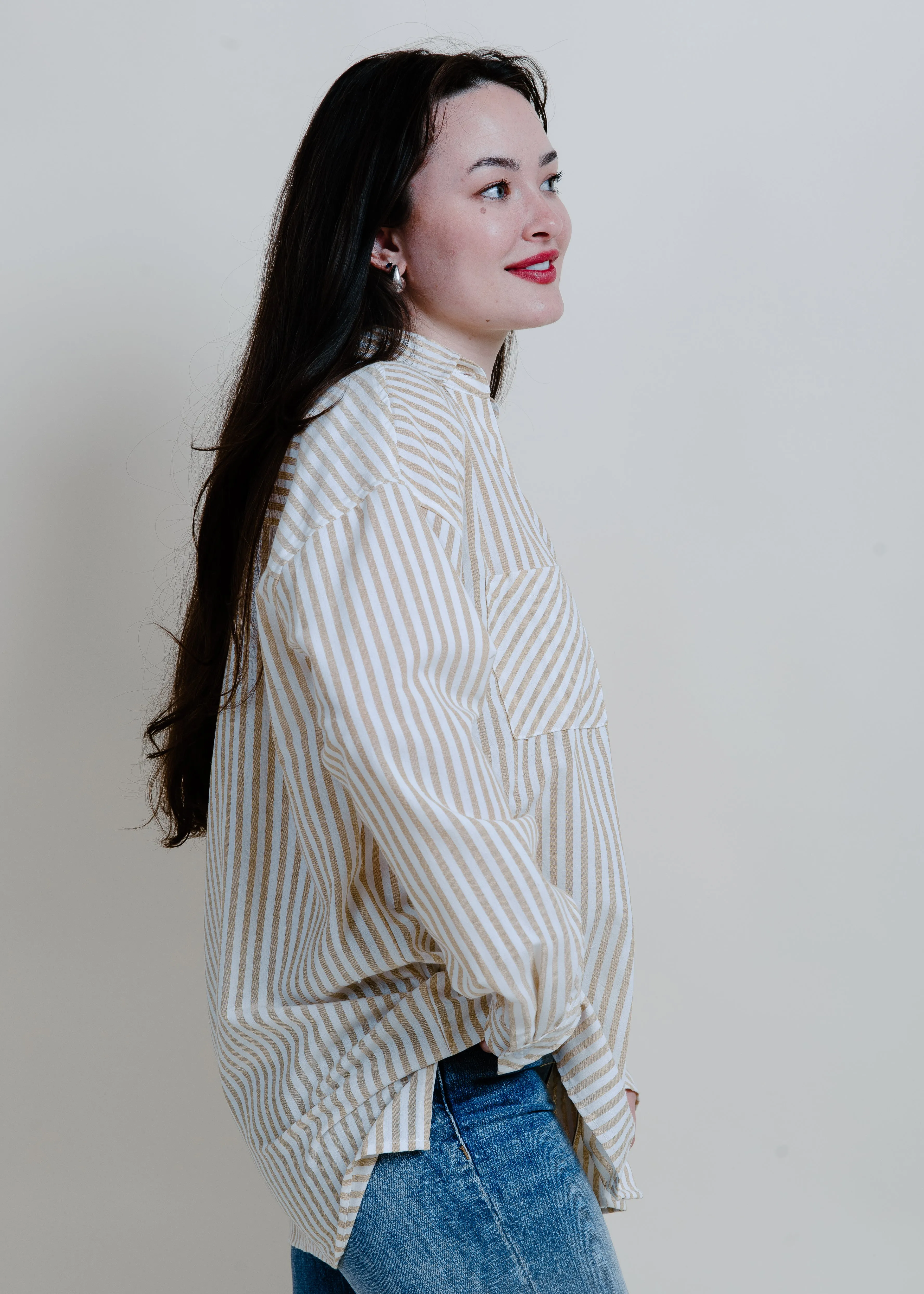 Braylan Striped Button Down Top - Mustard
