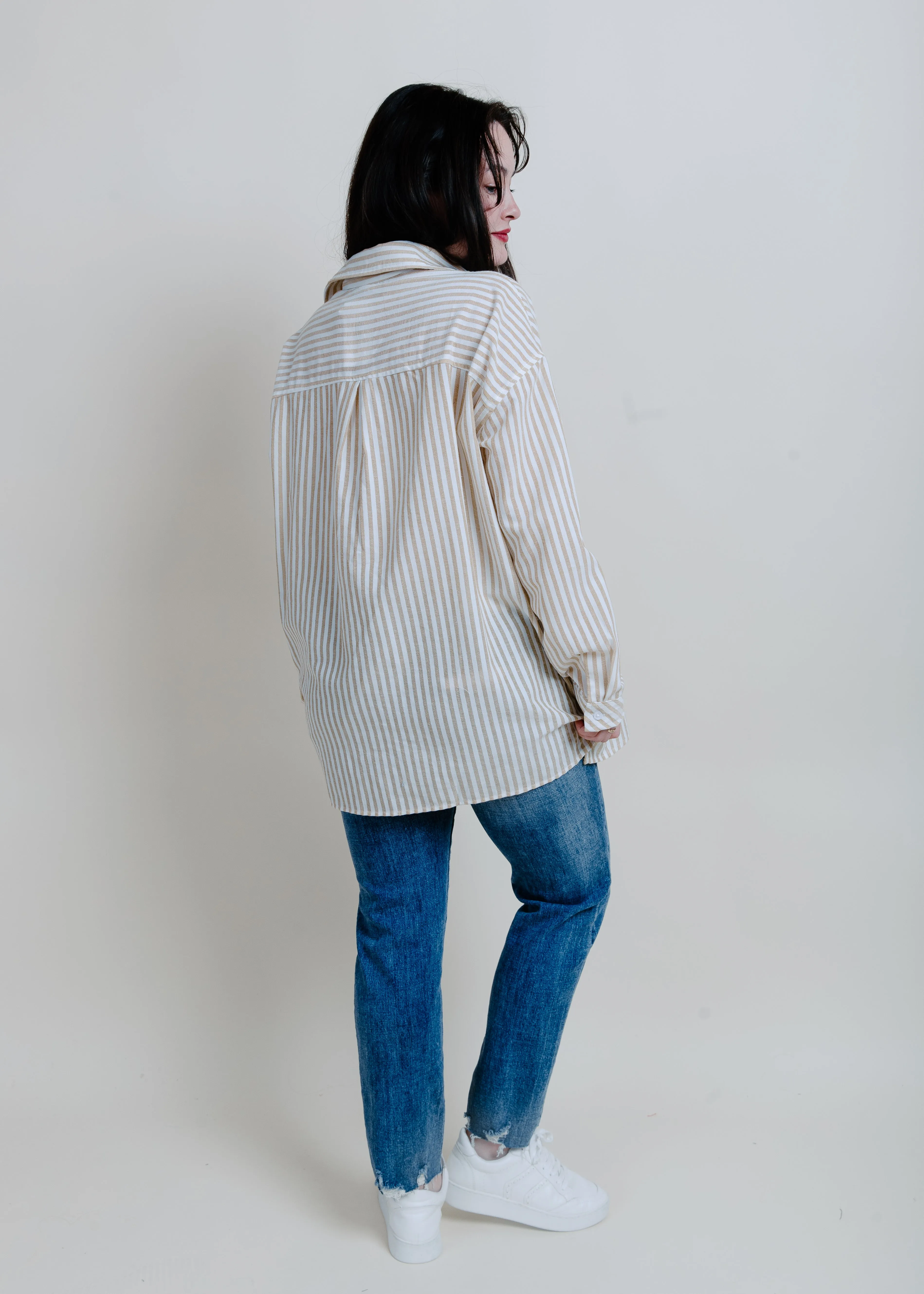 Braylan Striped Button Down Top - Mustard