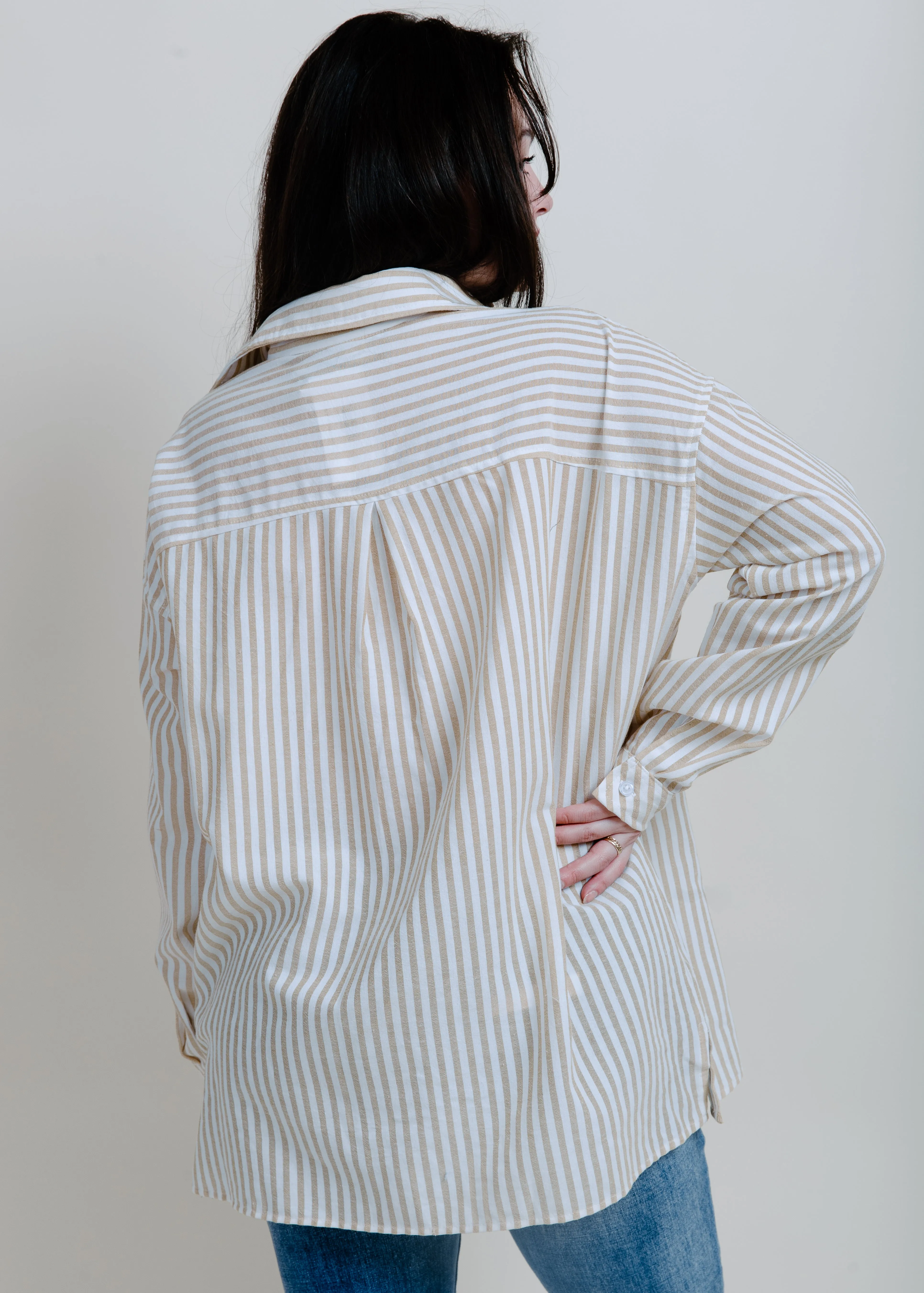 Braylan Striped Button Down Top - Mustard