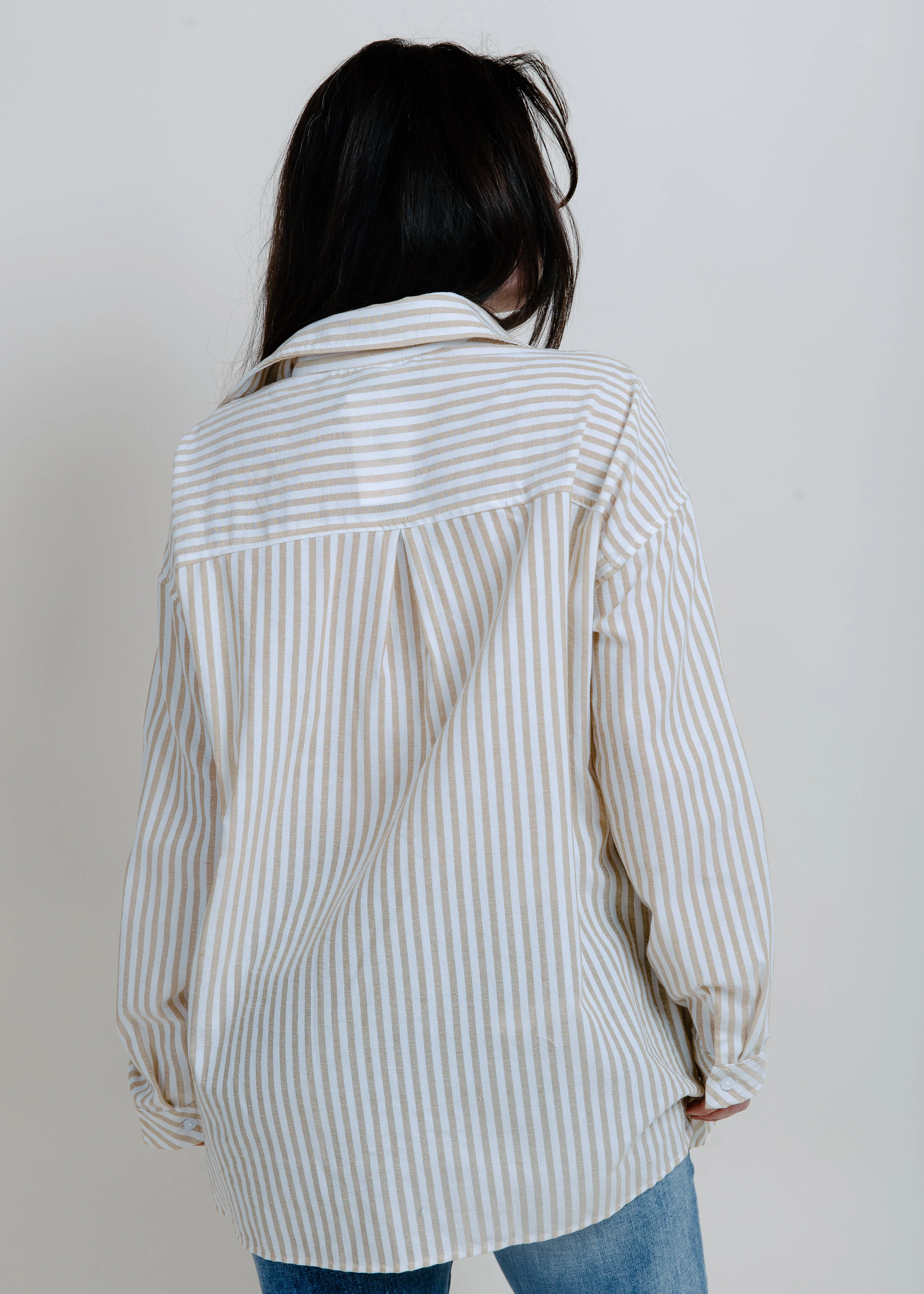Braylan Striped Button Down Top - Mustard