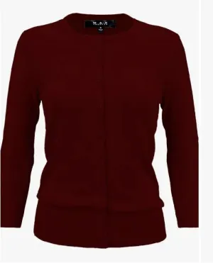 Burgundy Crew Button Down Cardigan