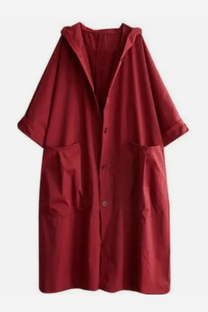Burgundy One Size Fits All Oversized Water Resistant Windbreaker Jacket