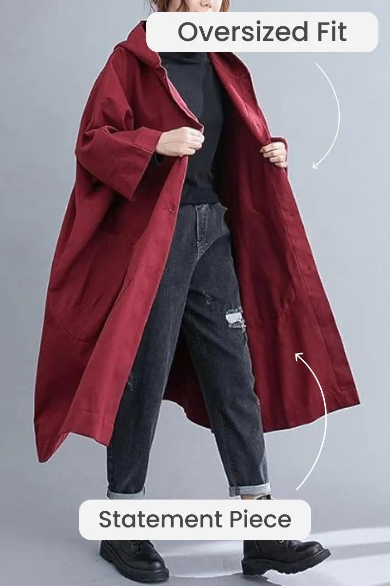 Burgundy One Size Fits All Oversized Water Resistant Windbreaker Jacket