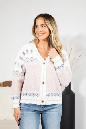 Button Down Front Geometric Pattern Cardigan