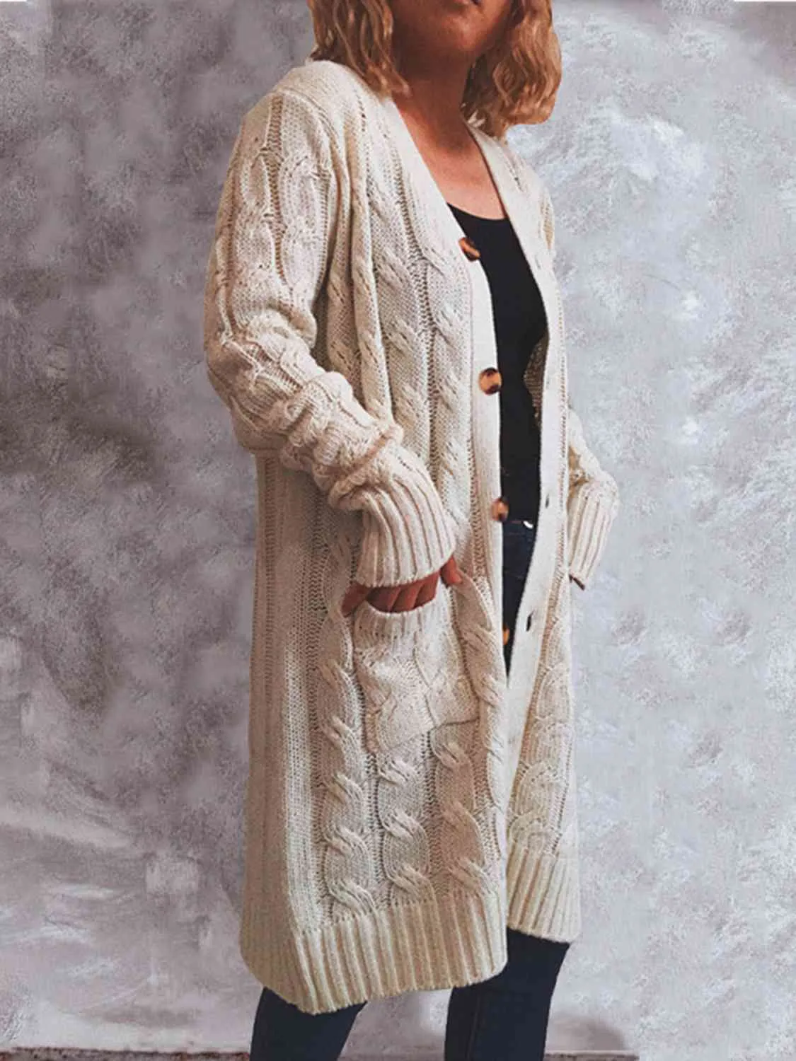 Button Up Cable-Knit Cardigan with Pockets (8 Colors)