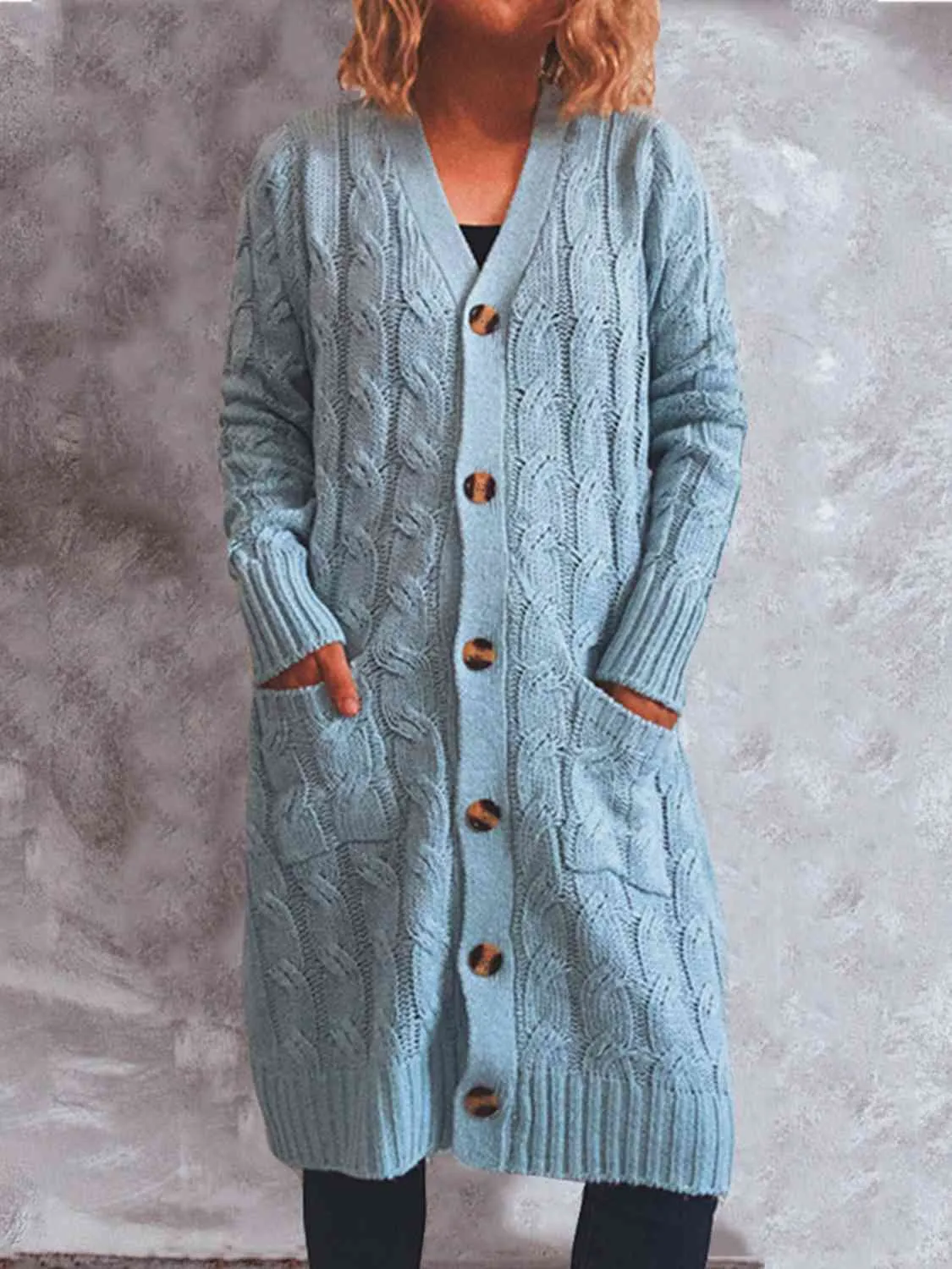 Button Up Cable-Knit Cardigan with Pockets (8 Colors)