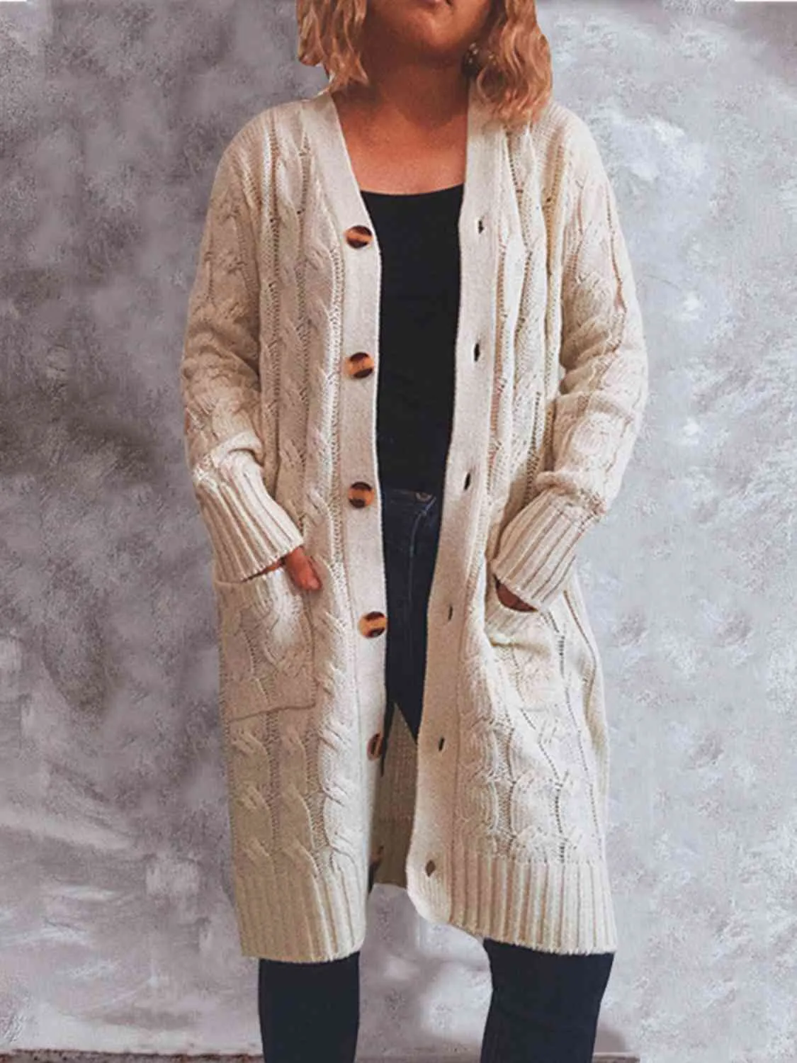 Button Up Cable-Knit Cardigan with Pockets (8 Colors)