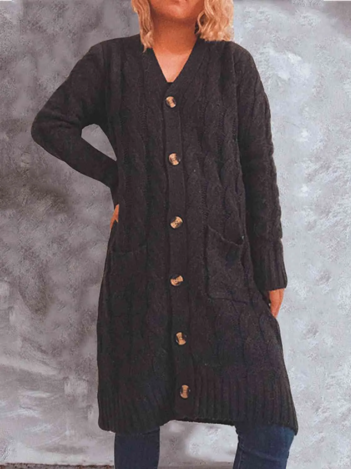 Button Up Cable-Knit Cardigan with Pockets (8 Colors)