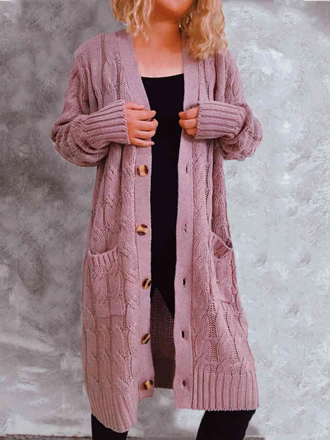 Button Up Cable-Knit Cardigan with Pockets (8 Colors)