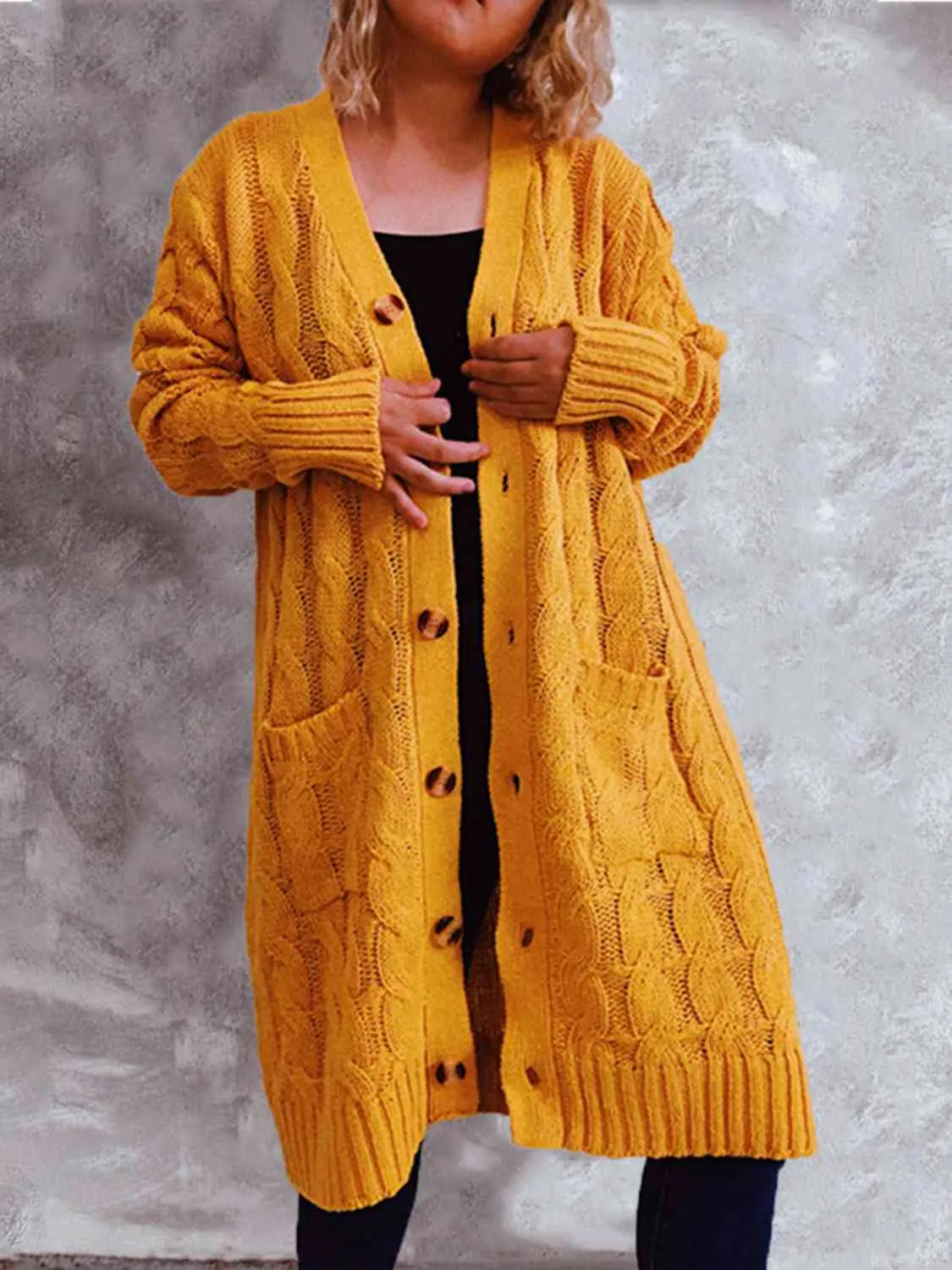 Button Up Cable-Knit Cardigan with Pockets (8 Colors)