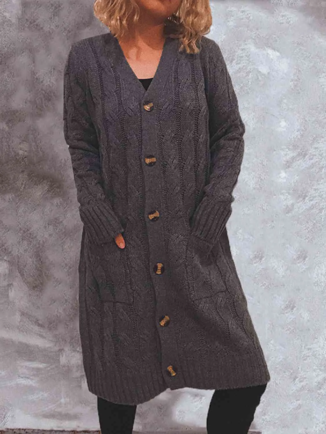 Button Up Cable-Knit Cardigan with Pockets (8 Colors)