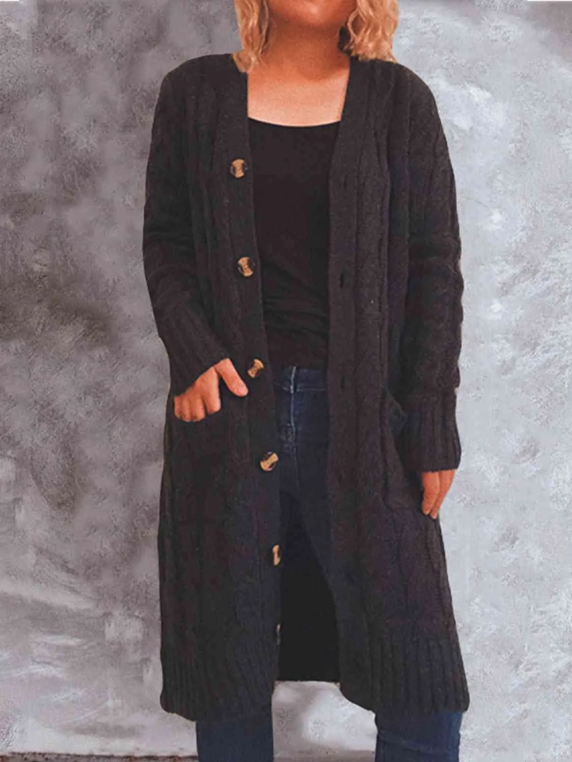 Button Up Cable-Knit Cardigan with Pockets (8 Colors)