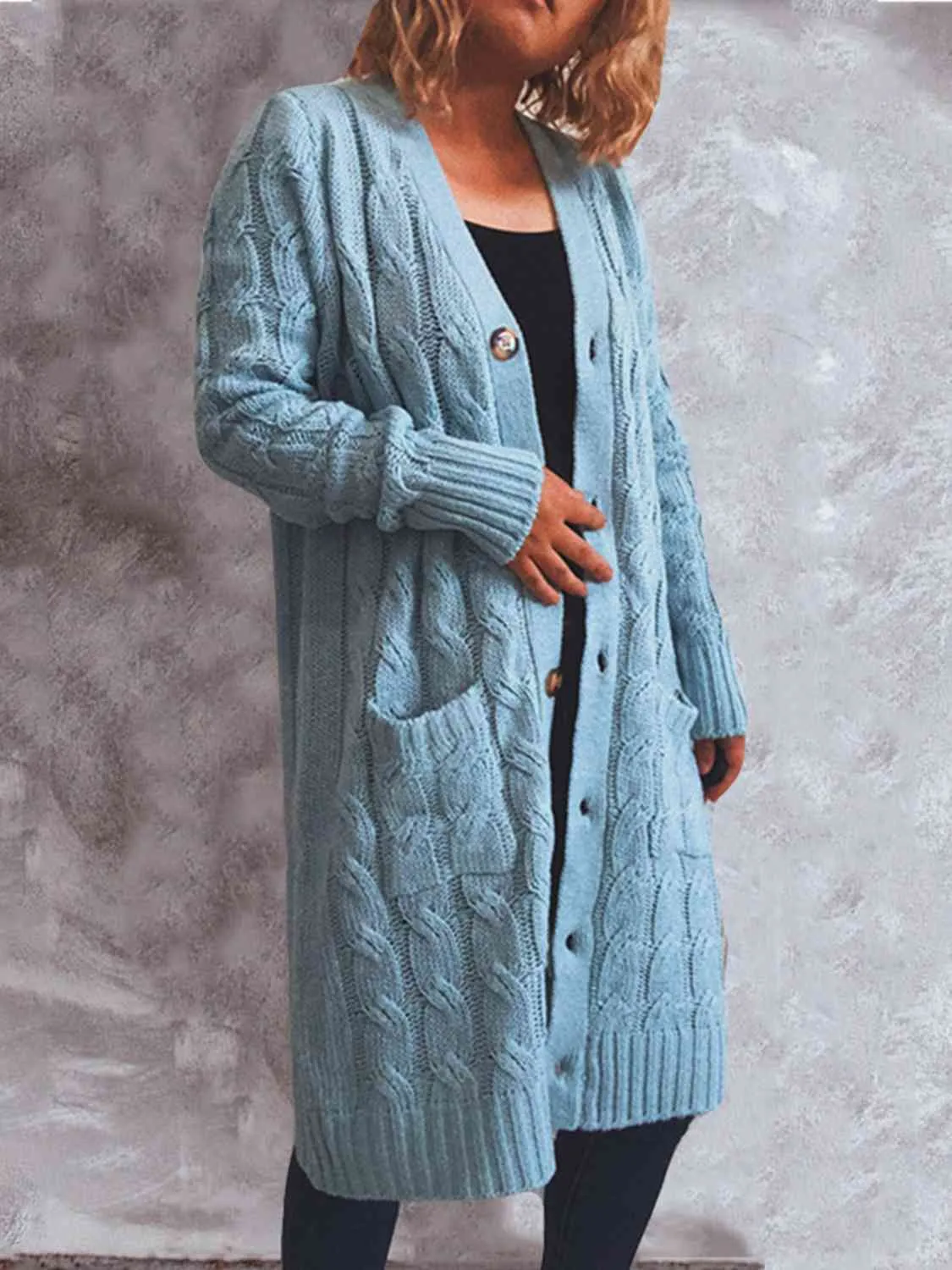Button Up Cable-Knit Cardigan with Pockets (8 Colors)