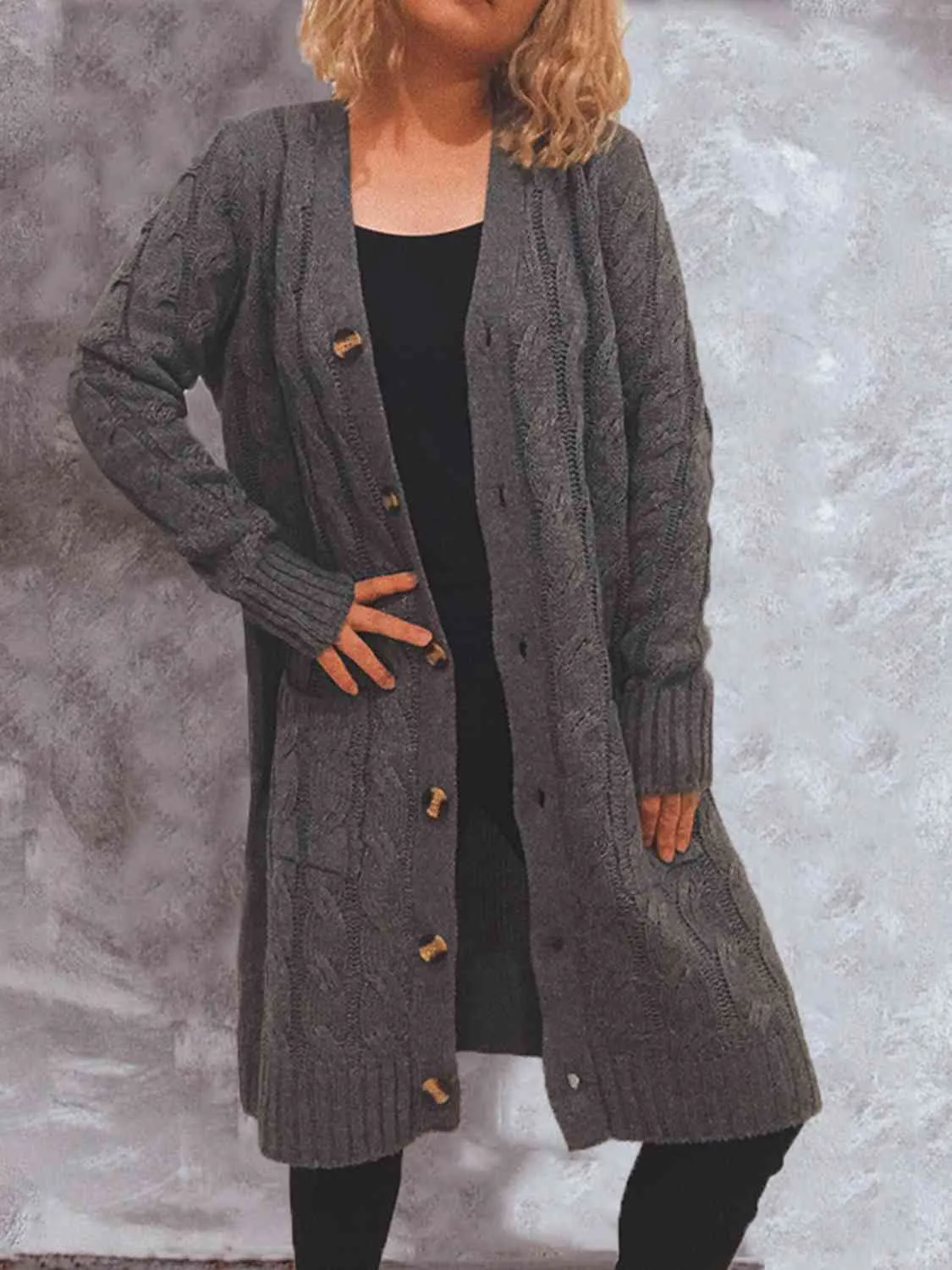 Button Up Cable-Knit Cardigan with Pockets (8 Colors)