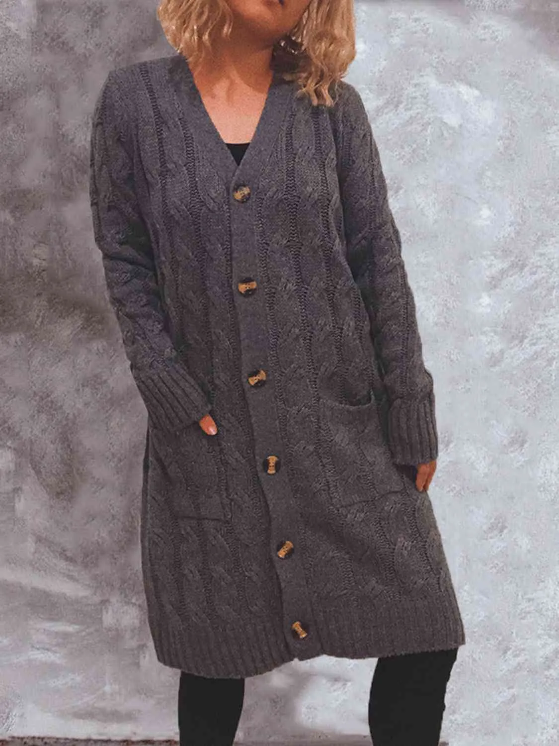 Button Up Cable-Knit Cardigan with Pockets (8 Colors)