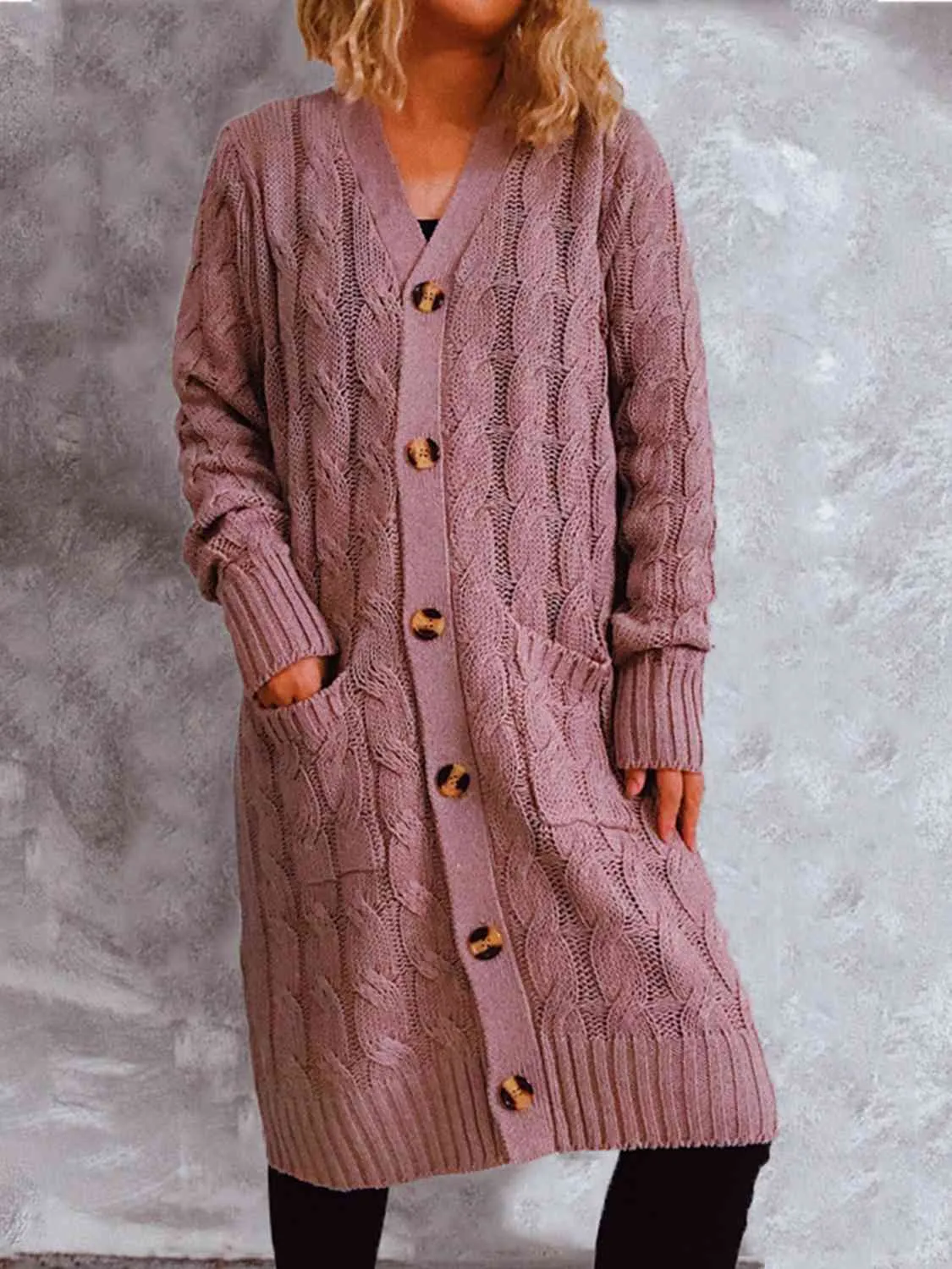 Button Up Cable-Knit Cardigan with Pockets (8 Colors)