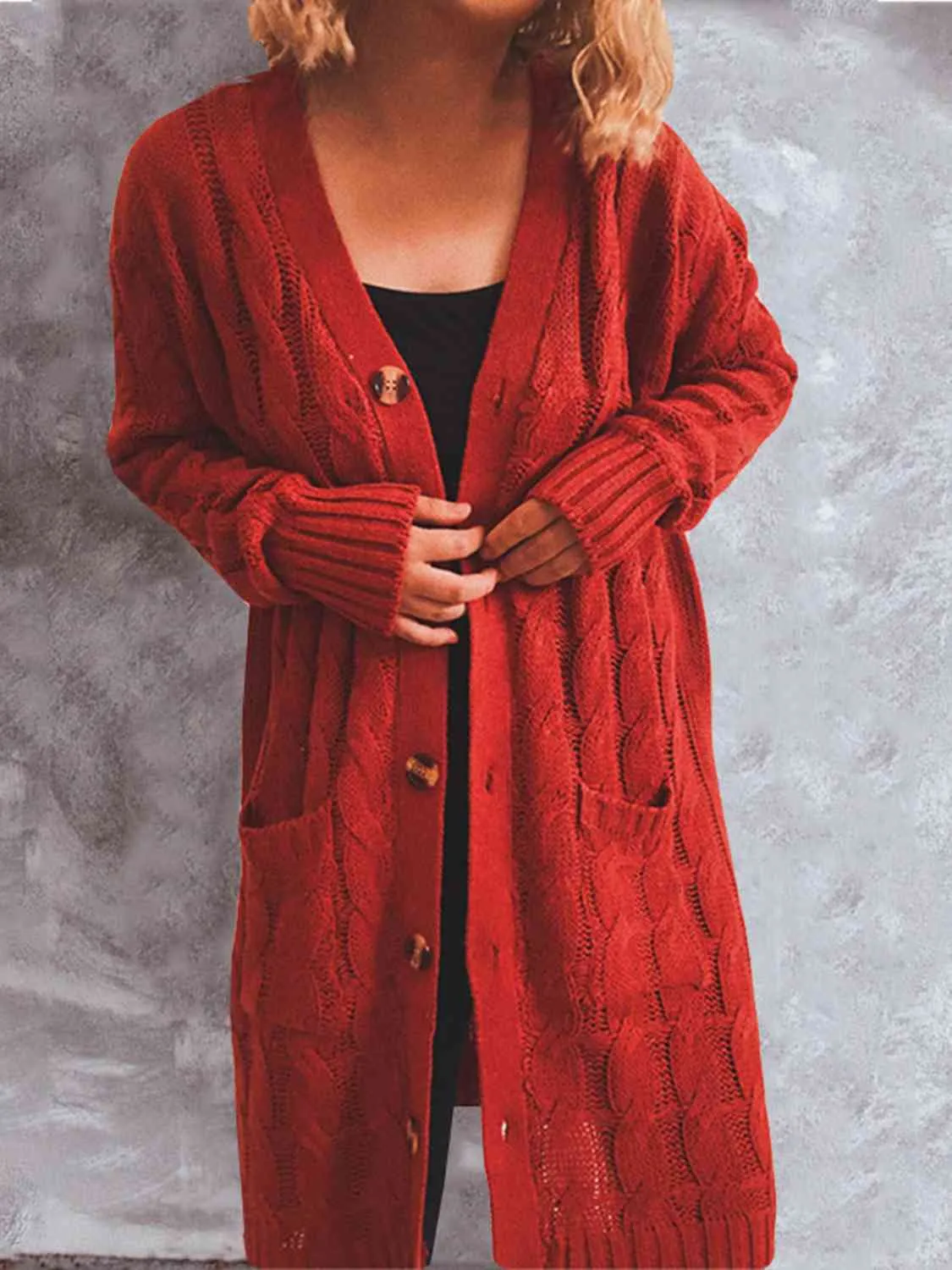 Button Up Cable-Knit Cardigan with Pockets (8 Colors)