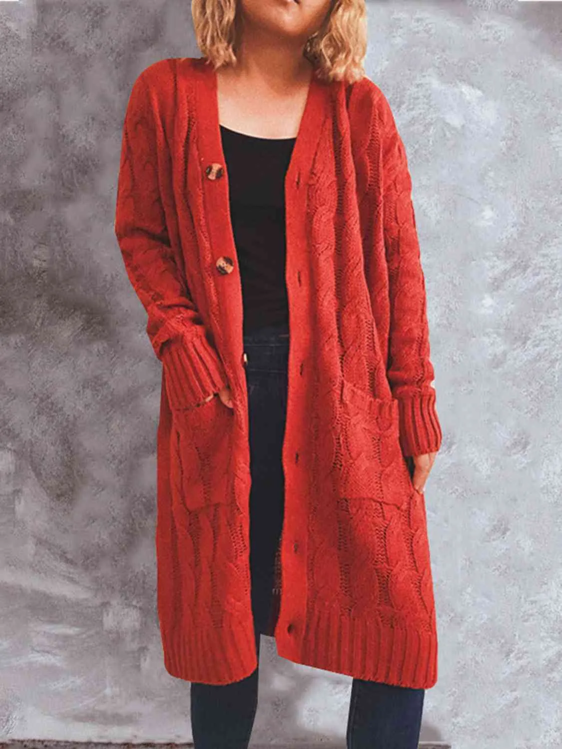 Button Up Cable-Knit Cardigan with Pockets (8 Colors)