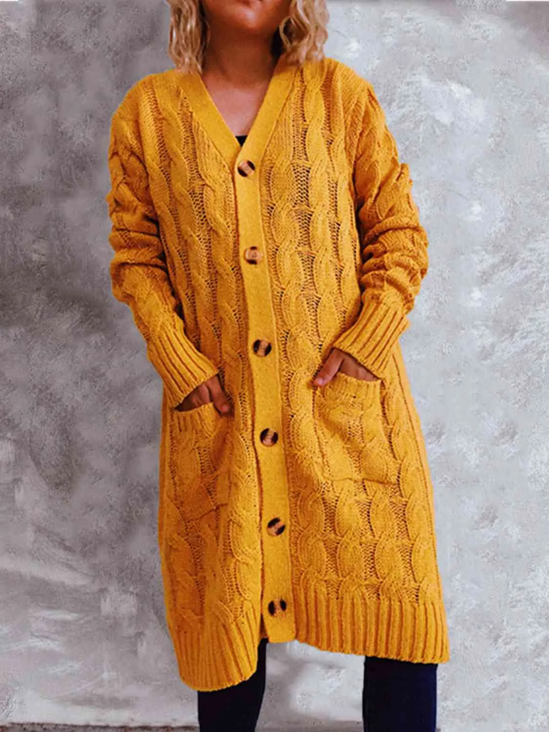 Button Up Cable-Knit Cardigan with Pockets (8 Colors)