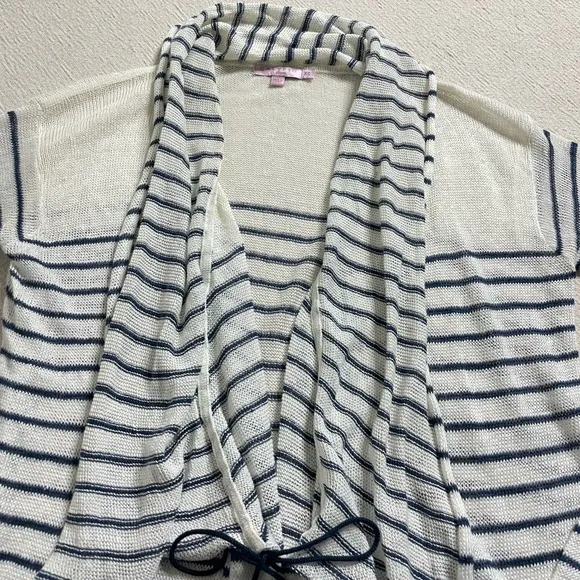 Calypso St Barth Linen Coastal Striped Shawl Collar‎ Tassel Cardigan XS